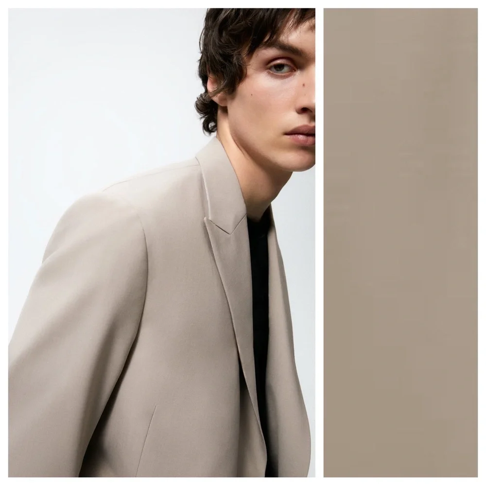 NWOT. Zara Man Stone Double-Breasted Suit Blazer. Size 42.